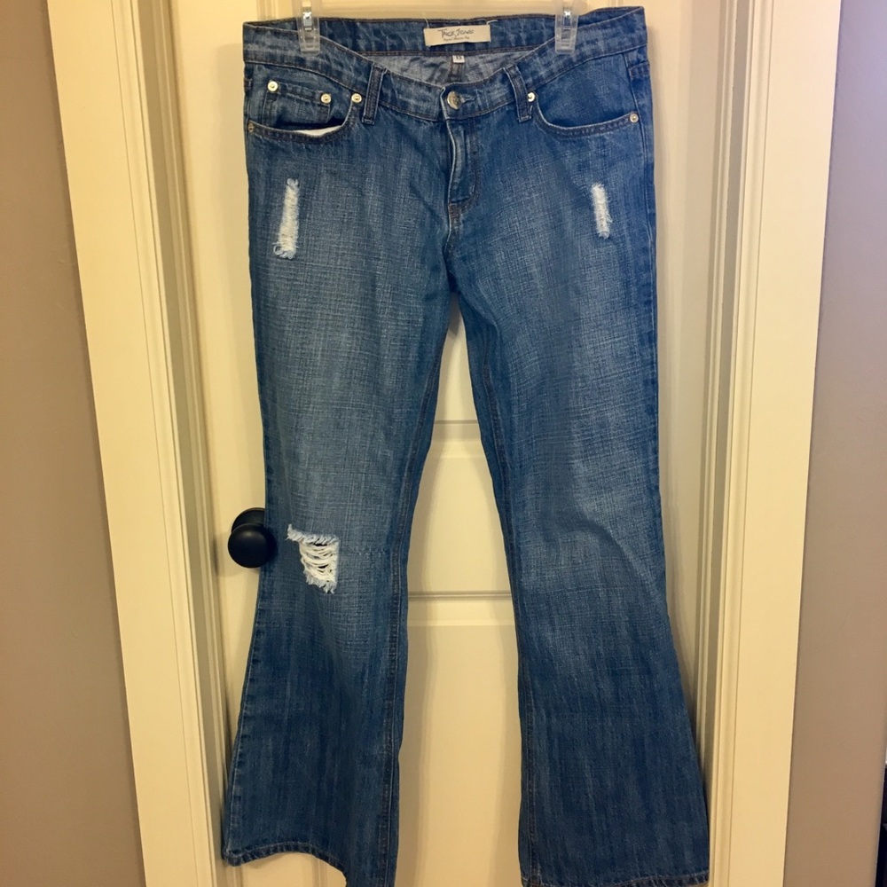 Truck Jeans Flare Style Blue Distressed Jeans
